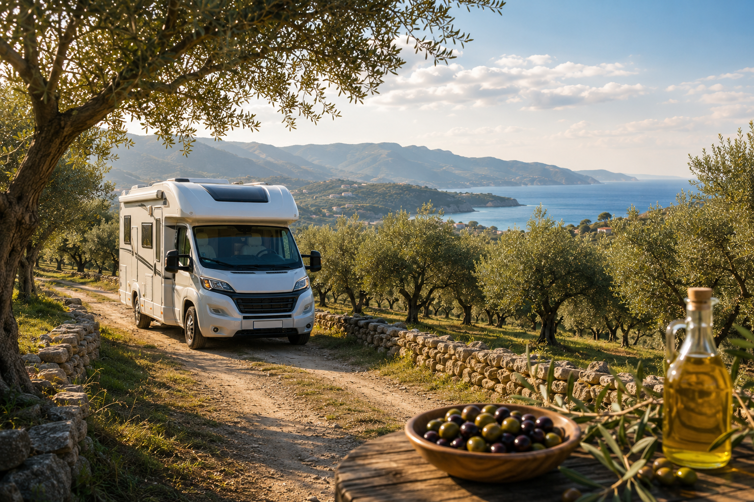 Motorhome in olive grove